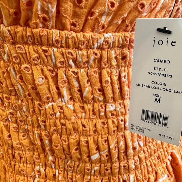 JOIE Wo Cameo Smocked Cotton Top, Muskmelon Porcelain, Size M - Picture 9 of 9